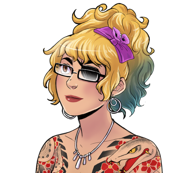 a pngtuber reactive of Tide as Goromi aka Goro Majima in Drag from Yakuza